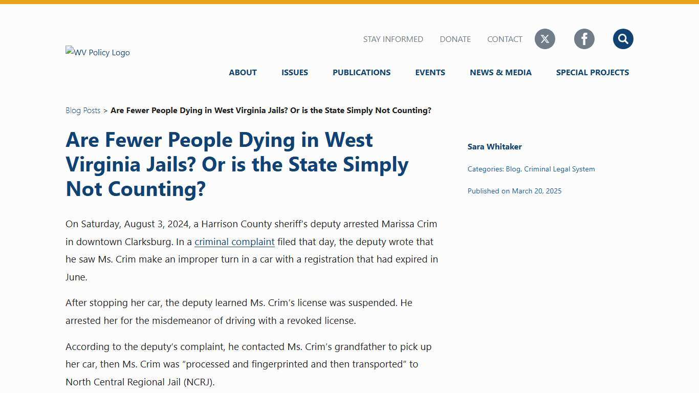 Are Fewer People Dying in West Virginia Jails? Or is the State Simply Not Counting? - West Virginia Center on Budget & Policy
