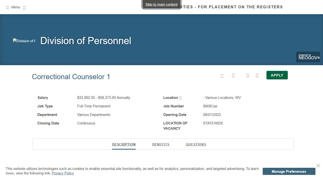 Job Opportunities - for placement on the Registers Division of Personnel